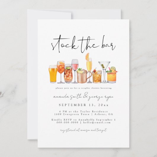 Voorraad De Bar Koppels Douche Uitnodiging (Voorkant)