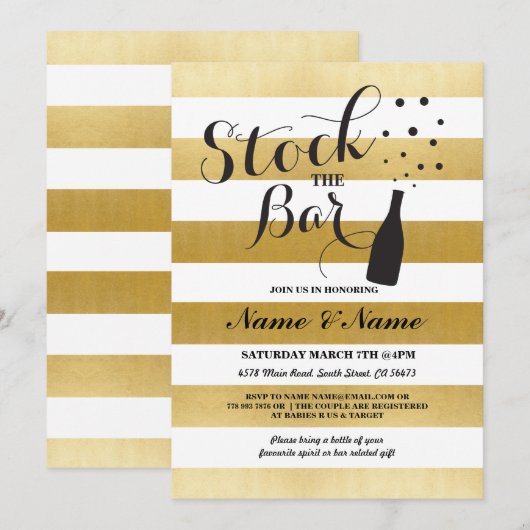 Voorraad De Bar Stripe Gold Engagement Party Uitno Kaart (Voorkant / Achterkant)