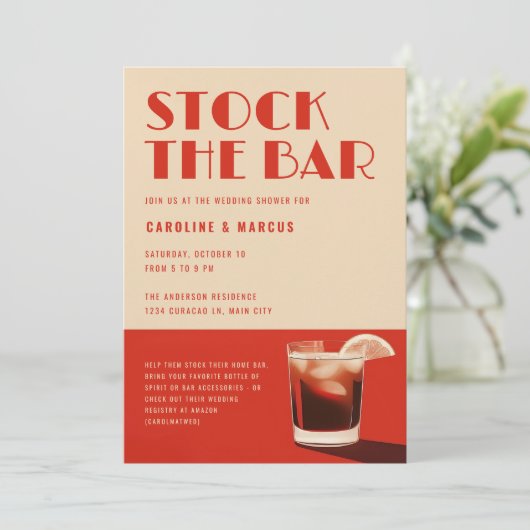 Voorraad De Bar Vet Retro Cocktail Bruiloft Douche Kaart (Staand voorkant)