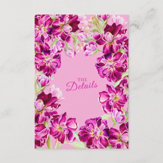 Voorraad roze bloemenbruiloft details met QR code Informatiekaartje (Voorkant)