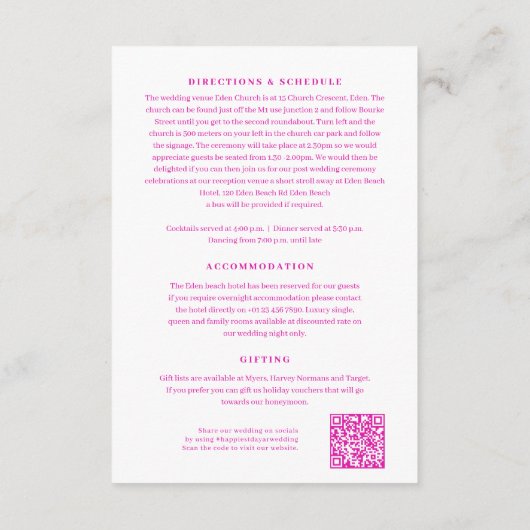 Voorraad roze bloemenbruiloft details met QR code Informatiekaartje (Achterkant)
