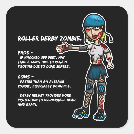 Voors en tegens Roller Derby Zombie Vierkante Sticker (Voorkant)