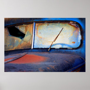 Voorschild van een oude roestvrijwagen poster