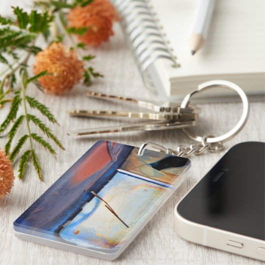 Voorschild van een oude roestvrijwagen sleutelhanger (Voorkant Rechts)