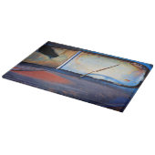 Voorschild van een oude roestvrijwagen snijplank (Hoek)