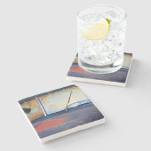 Voorschild van een oude roestvrijwagen stenen onderzetter (Zijkant)