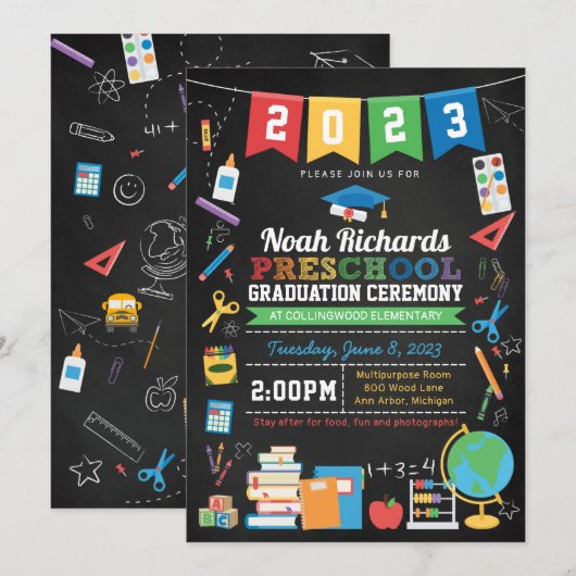 Voorschoolse Afstuderen Bunting & Chalkboard Kaart (Voorkant / Achterkant)