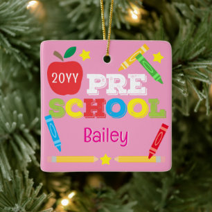 Voorschoolse herinnering Cute Roze Meisjes Foto Keramisch Ornament