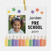 Voorschoolse kleurrijke foto Kinder Keepsake Keramisch Ornament (Voorkant)