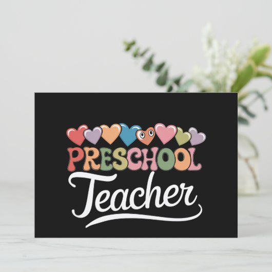 Voorschoolse leraar eerste dag Groovy terug naar s Kaart (Staand voorkant)