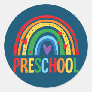 Voorschoolse regenboog terug naar schoolteam ronde sticker