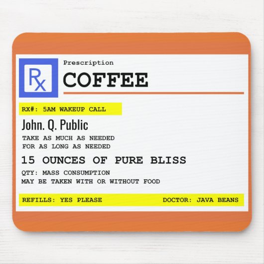 Voorschrift Koffie Persoonlijke naam Muismat (Voorkant)