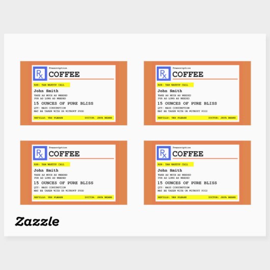 Voorschrift Koffie, rechthoekig, gepersonaliseerd  Rechthoekige Sticker (Vel)