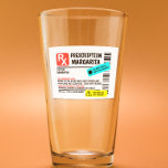 Voorschrift Margarita Funny Warning Label Glas<br><div class="desc">Dit ontwerp kan op het gebied worden gepersonaliseerd dat door de foto en/of tekst te veranderen wordt verstrekt. Of het kan worden aangepast door te klikken deze Sjabloon personaliseert en dan de klik te kiezen om verdere optie aan te passen en de kleur van de achtergrond te schrappen of te...</div>