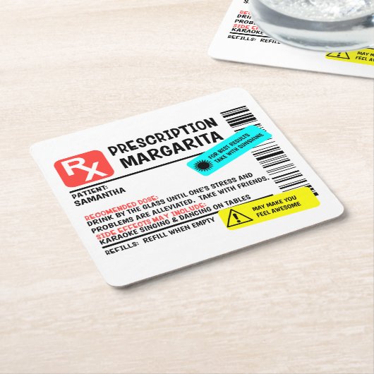 Voorschrift Margarita Funny Warning Label Kartonnen Onderzetters (Schuin)