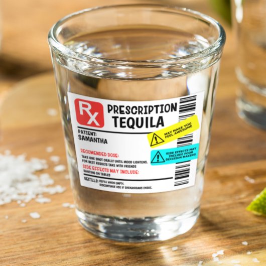 Voorschrift Tequila Waarschuwing Etiket op maat Shot Glas