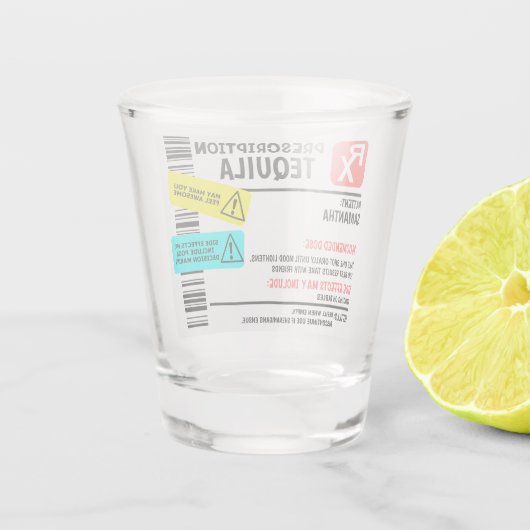 Voorschrift Tequila Waarschuwing Etiket op maat Shot Glas (Achterkant)
