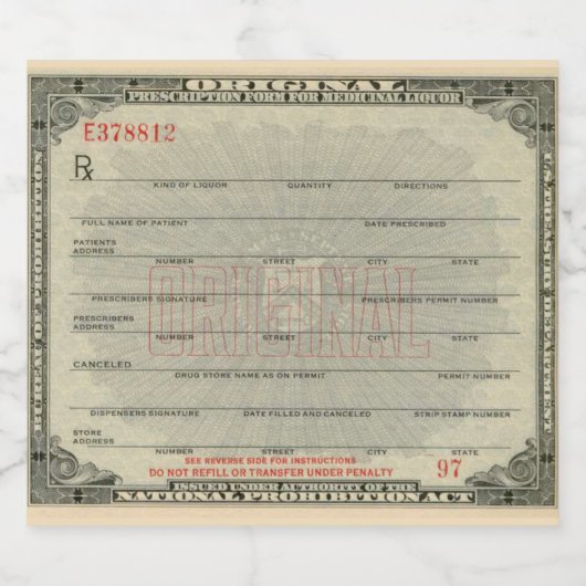 Voorschrift voor Medische Drank. Verbod. Bier Etiket (Enkel label)