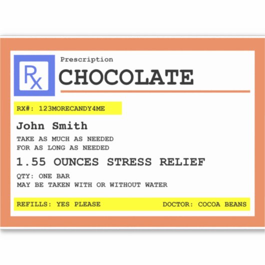 Voorschrijvingschocolade Funny Personalized Sticke Sticker (Voorkant)