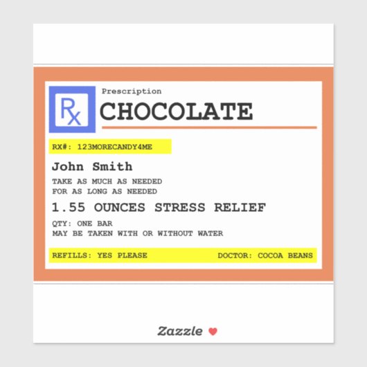 Voorschrijvingschocolade Funny Personalized Sticke Sticker (Vel)