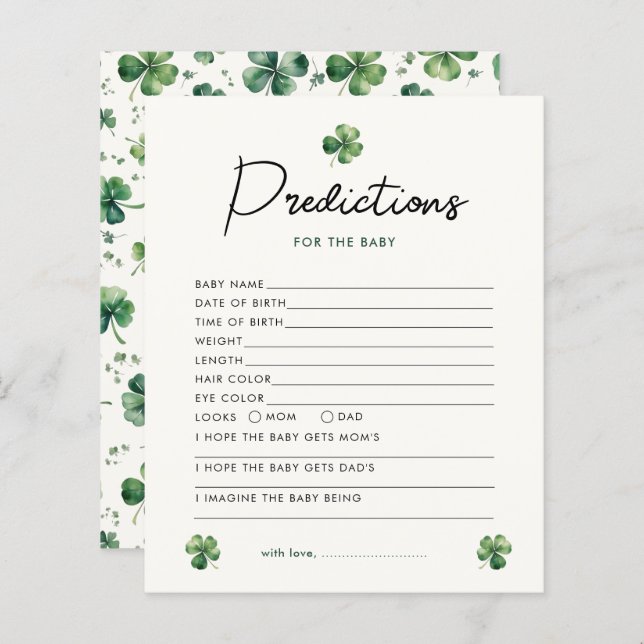 Voorspelling St.Patrick's Day Charm Baby shower Ga (Voorkant / Achterkant)
