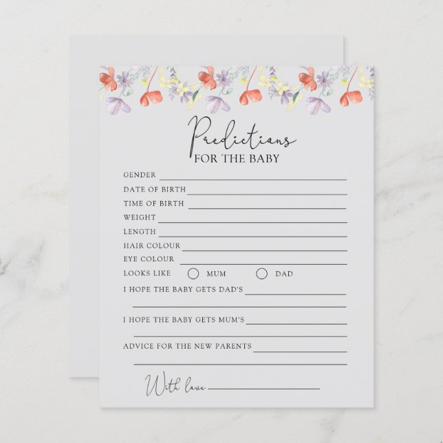 Voorspelling van wilde bloemen voor baby (Voorkant / Achterkant)