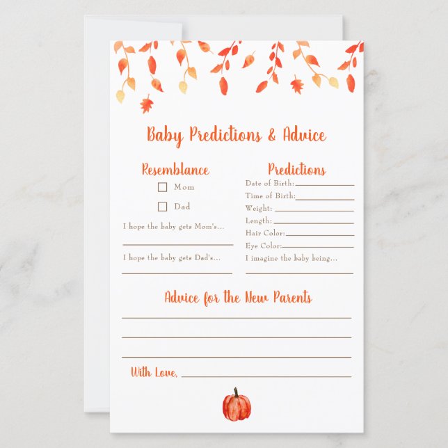 Voorspellingen & Advies Little Pumpkin Baby shower (Voorkant)