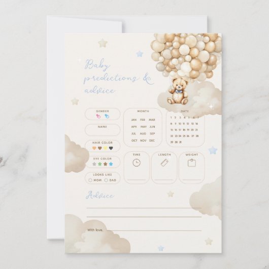 Voorspellingen Advies Teddy Bear Baby shower Game Kaart (Voorkant)
