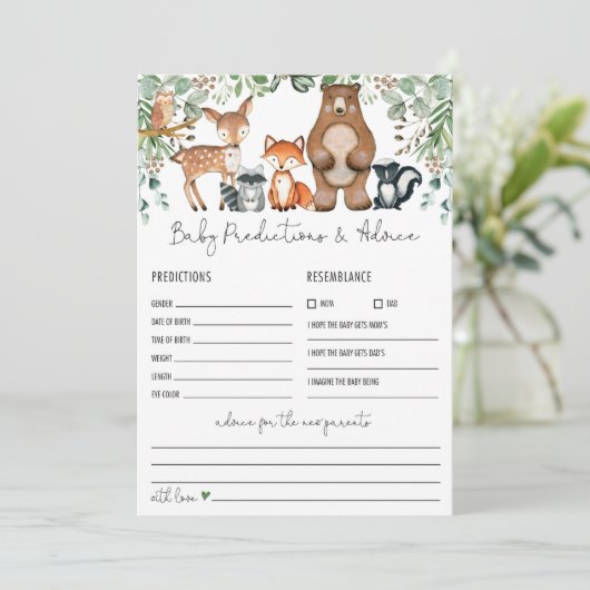 Voorspellingen & Advies Woodland Baby shower Game Kaart (Staand voorkant)