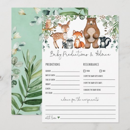 Voorspellingen & Advies Woodland Baby shower Game Kaart (Voorkant / Achterkant)