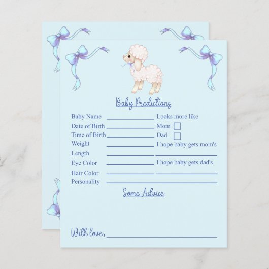 Voorspellingen en advies voor Blue Lamb Baby Showe (Voorkant / Achterkant)