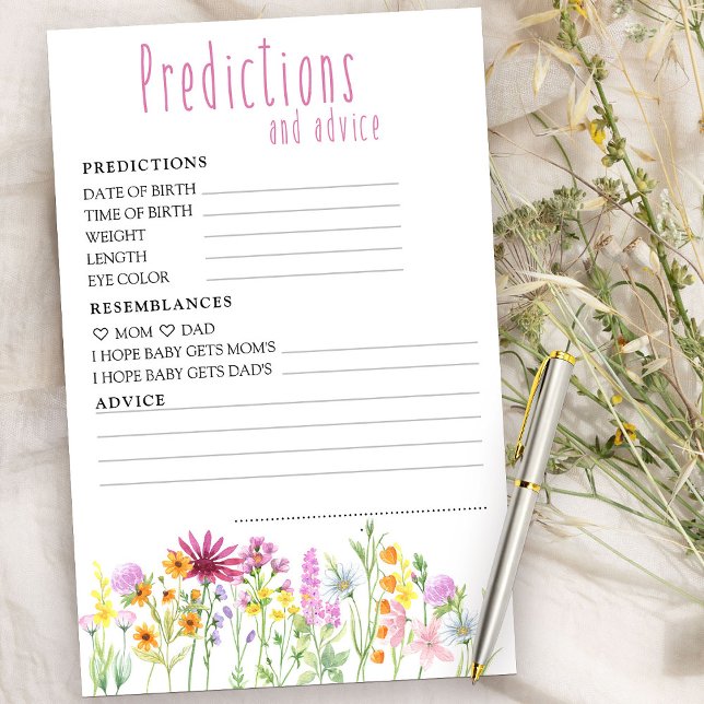 Voorspellingen en adviezen met betrekking tot wild (Baby Shower Predictions and Advice Card from my Wildflower Meadow collection)