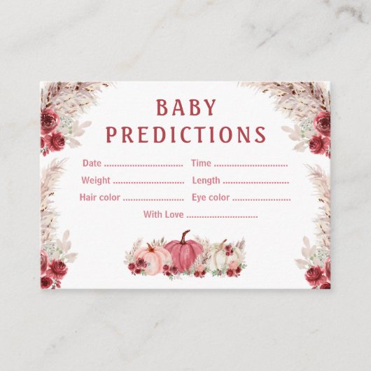 Voorspellingen Herfst Pompoen Baby shower Game Kaa Informatiekaartje (Voorkant)