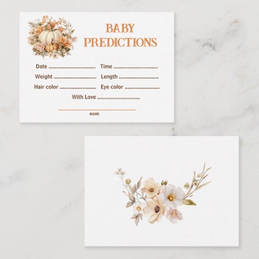 Voorspellingen Pumpkin Baby shower Game Informatiekaartje (Voorkant / Achterkant)