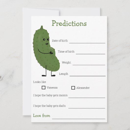 Voorspellingen voor baby baby shower spel kaart (Voorkant)