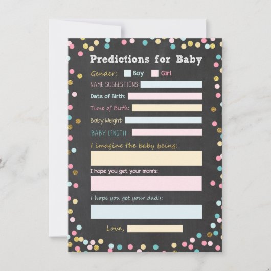 Voorspellingen voor Baby Gender Reveal Game Activi Kaart (Voorkant)