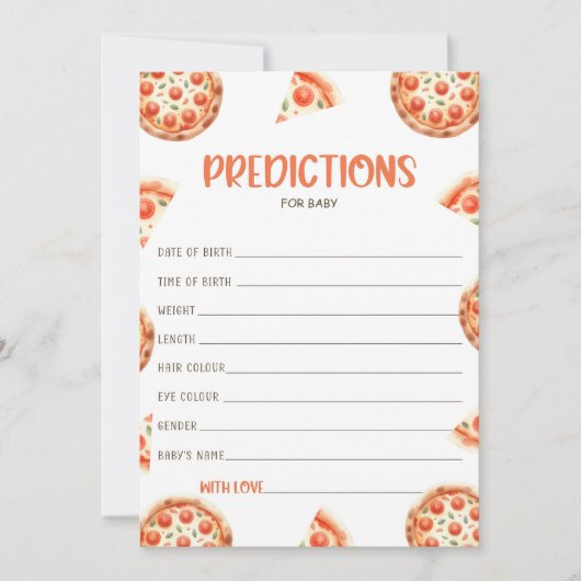 Voorspellingen voor Baby Kaart, Pizza Baby shower Kaart (Voorkant)