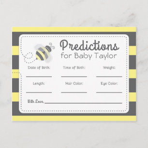Voorspellingen voor babyfeestje Bumblebee geel en  Uitnodiging Briefkaart