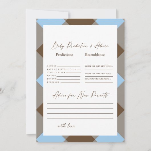 Voorspellingen voor Blue Gingham en Brown Baby Sho Kaart (Voorkant)