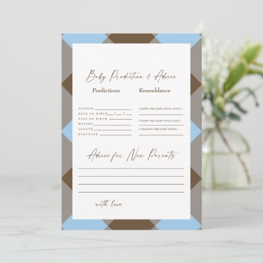 Voorspellingen voor Blue Gingham en Brown Baby Sho Kaart (Staand voorkant)