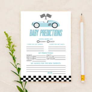 Voorspellingsspel voor babyfeestje met blauwe race