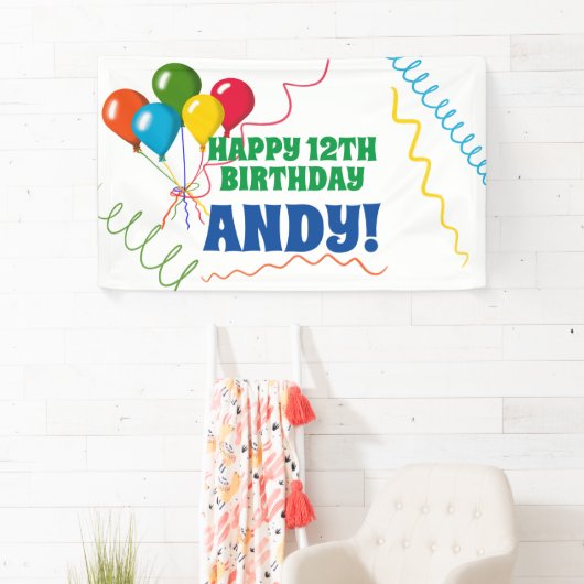 Voorste 'Happy Birthday' met ballonnen Spandoek (Insitu)
