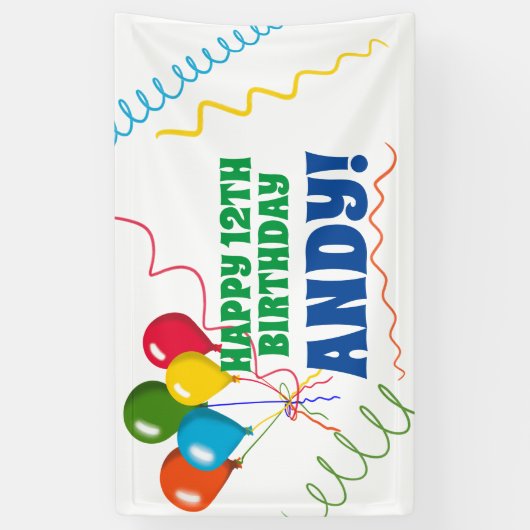 Voorste 'Happy Birthday' met ballonnen Spandoek (Verticaal)