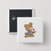 voorstel of ringdrager teddybeerontwerp vierkante button 5,1 cm (Voorkant /achterkant)