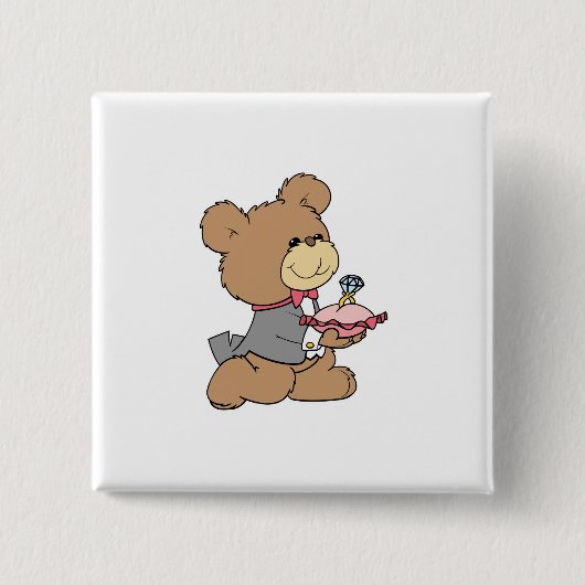 voorstel of ringdrager teddybeerontwerp vierkante button 5,1 cm (Voorkant)