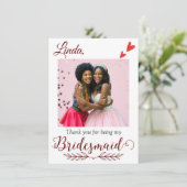Voorstel om bruidsmeisje te zijn: Dank je Bedankkaart (Staand voorkant)
