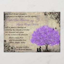 Voorstel Paarse Tree Vintage bruiloft uitnodiging. Kaart