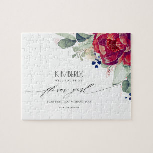 Voorstel van de Burgundy Red Flower Bloemenmeisje Legpuzzel