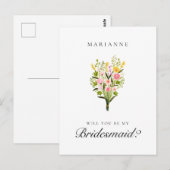 Voorstel van Elegant Floral Bridesmaid Briefkaart (Voorkant / Achterkant)