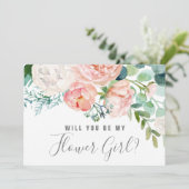 Voorstel van Romantic Peonies Bloemenmeisje Kaart (Staand voorkant)